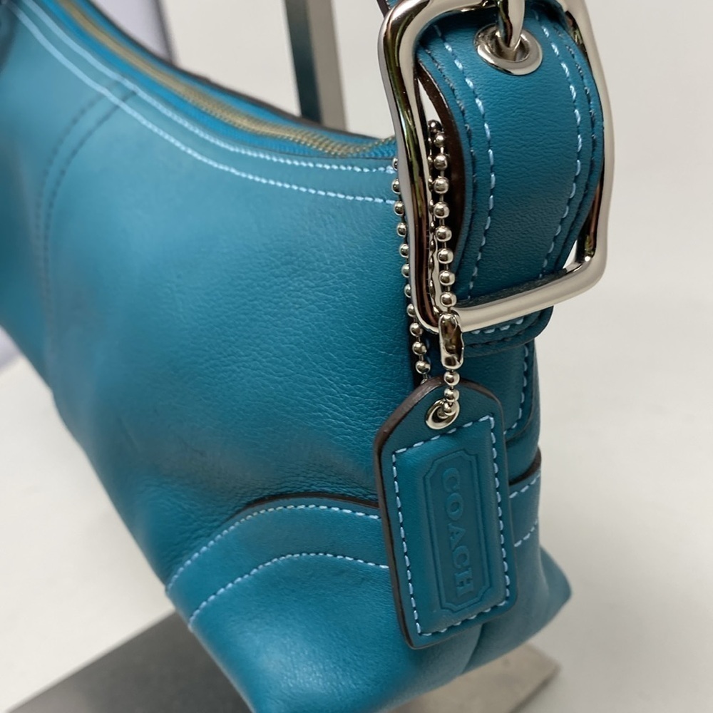 Vintage Y2K Coach Signature East West Demi Baguette Bag RARE Teal Blue color - Picture 3 of 16